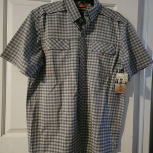 Men's Flatwood Threads Short-Sleeve Gray Check Fishing/outdoor Button-Up Shirt